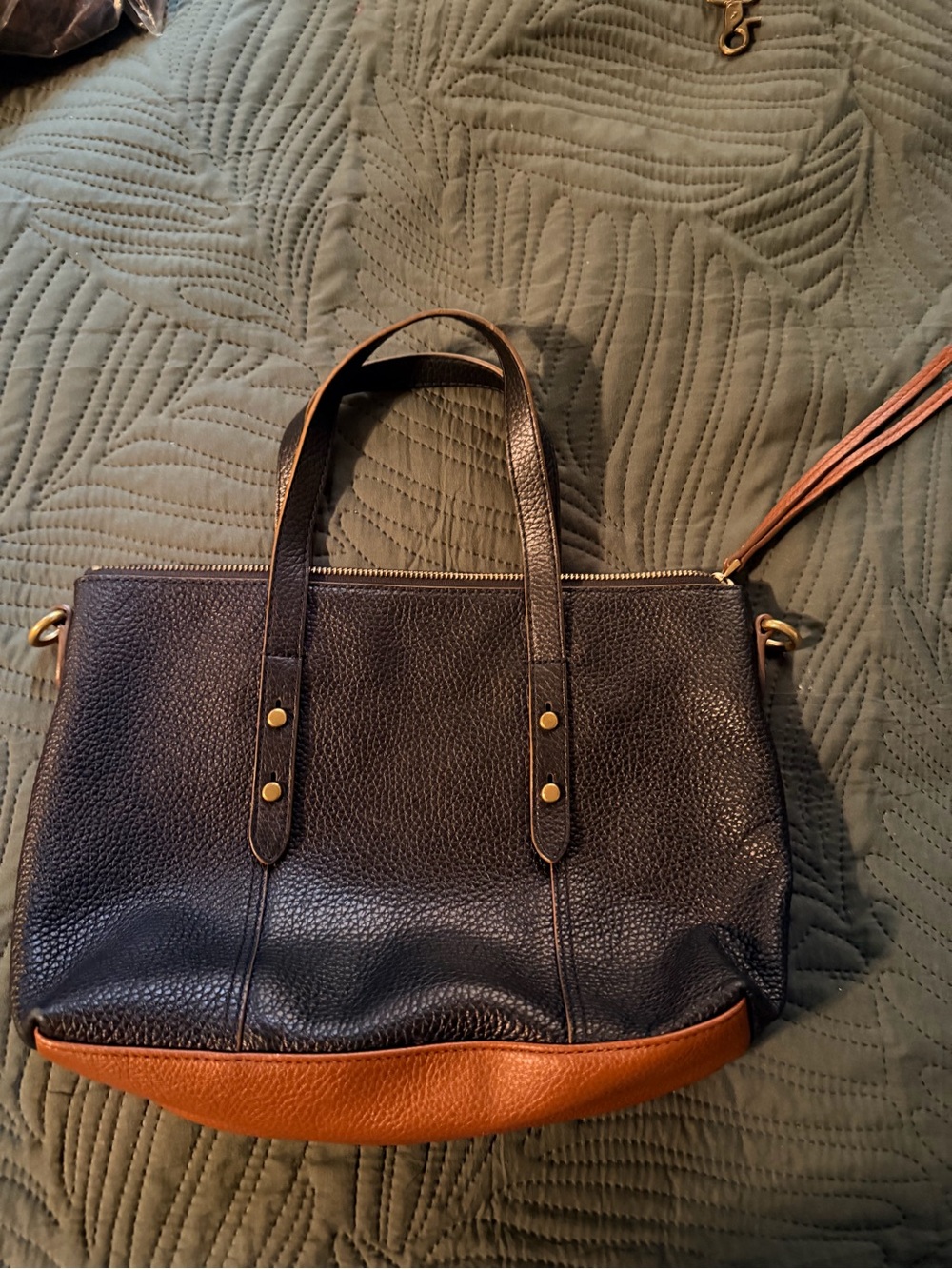 Fossil Black and Brown Pebbled Leather Tote